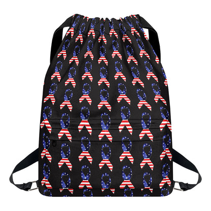 American Flag Ribbon Pattern Print Drawstring Backpack