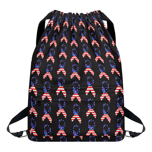 American Flag Ribbon Pattern Print Drawstring Backpack