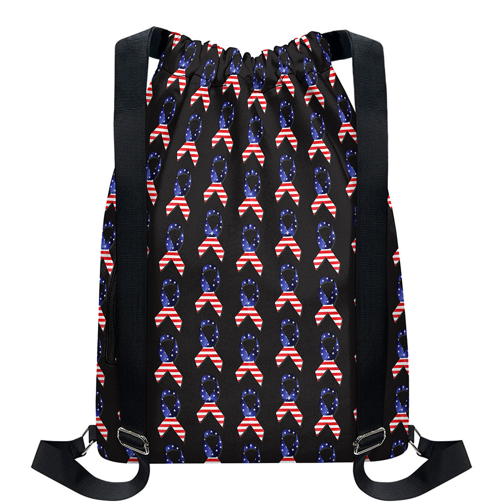 American Flag Ribbon Pattern Print Drawstring Backpack