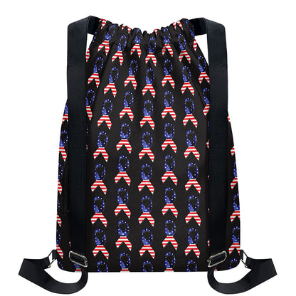 American Flag Ribbon Pattern Print Drawstring Backpack