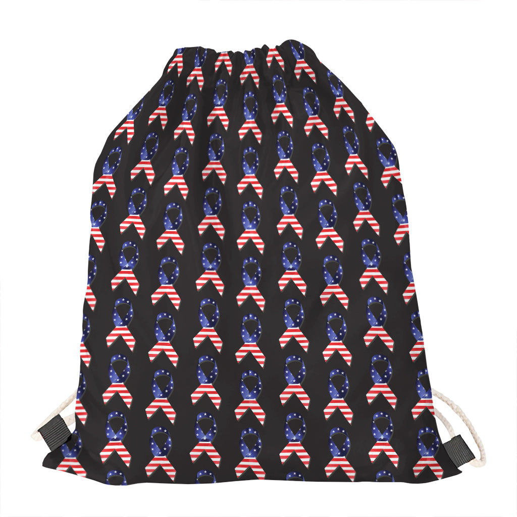 American Flag Ribbon Pattern Print Drawstring Bag