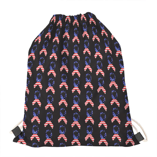 American Flag Ribbon Pattern Print Drawstring Bag