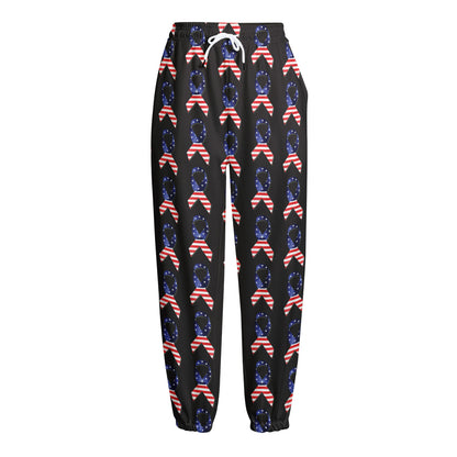 American Flag Ribbon Pattern Print Fleece Lined Knit Pants
