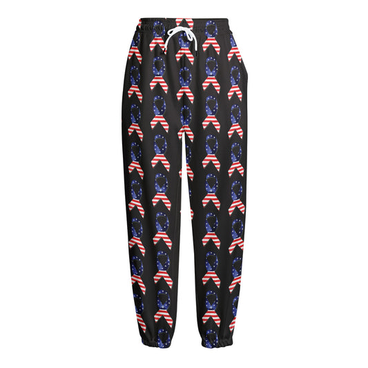 American Flag Ribbon Pattern Print Fleece Lined Knit Pants