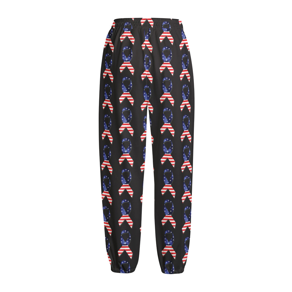 American Flag Ribbon Pattern Print Fleece Lined Knit Pants