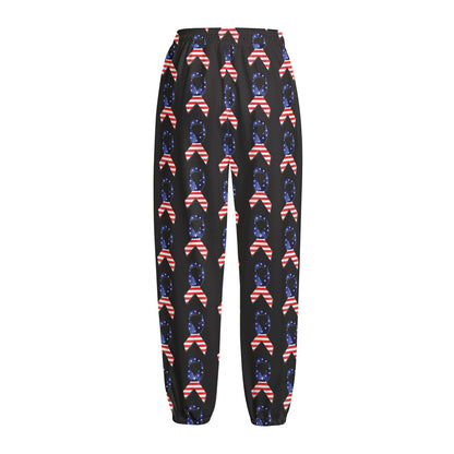American Flag Ribbon Pattern Print Fleece Lined Knit Pants