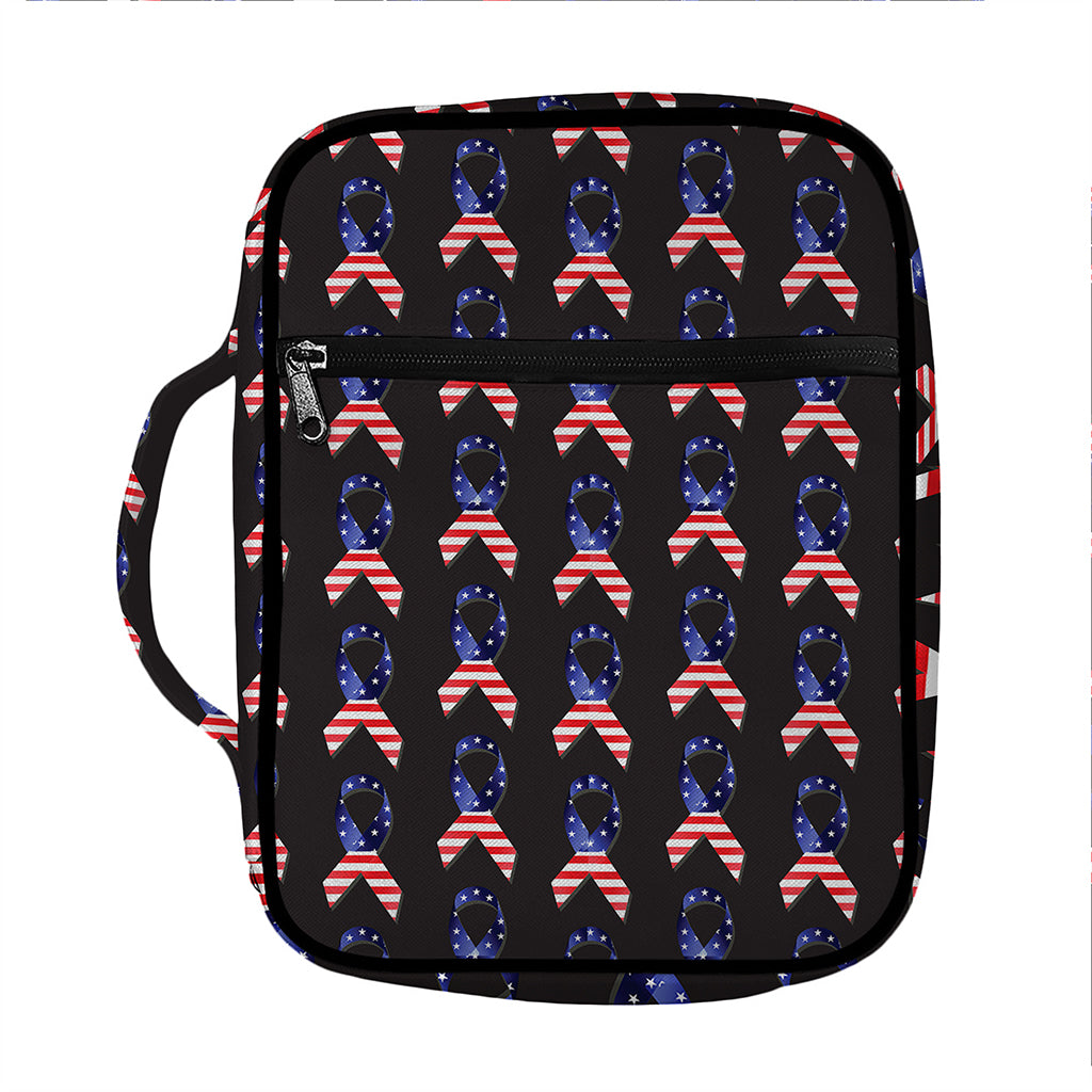 American Flag Ribbon Pattern Print Front Pocket Bible Bag