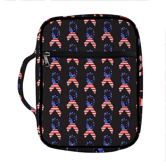 American Flag Ribbon Pattern Print Front Pocket Bible Bag