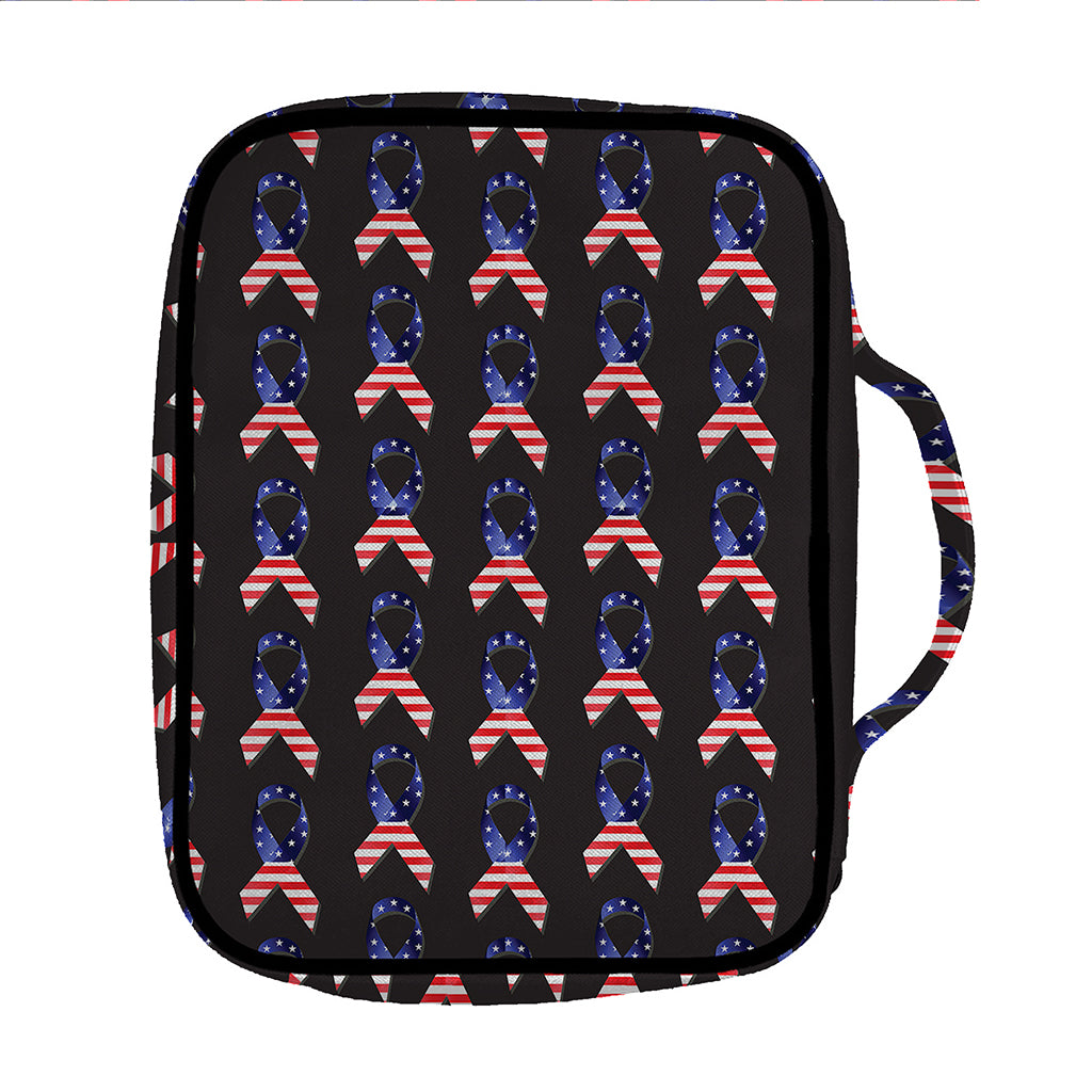 American Flag Ribbon Pattern Print Front Pocket Bible Bag