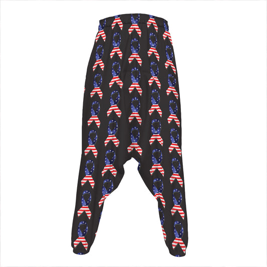 American Flag Ribbon Pattern Print Hammer Pants