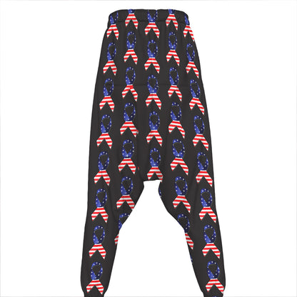 American Flag Ribbon Pattern Print Hammer Pants