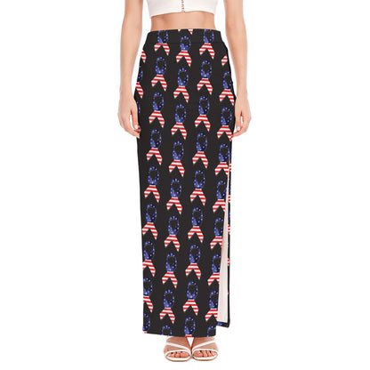 American Flag Ribbon Pattern Print High Slit Maxi Skirt