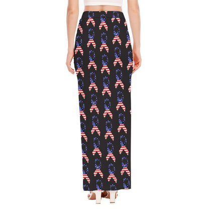American Flag Ribbon Pattern Print High Slit Maxi Skirt