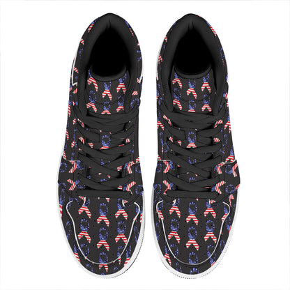 American Flag Ribbon Pattern Print High Top Leather Sneakers