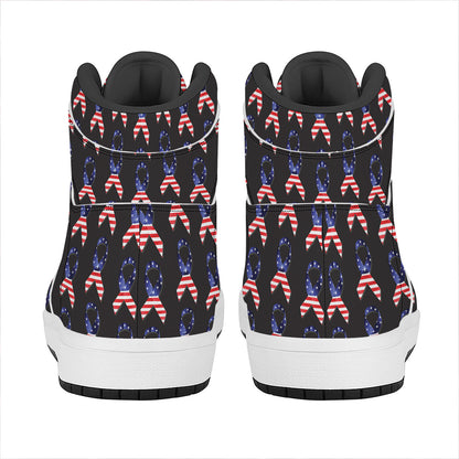 American Flag Ribbon Pattern Print High Top Leather Sneakers