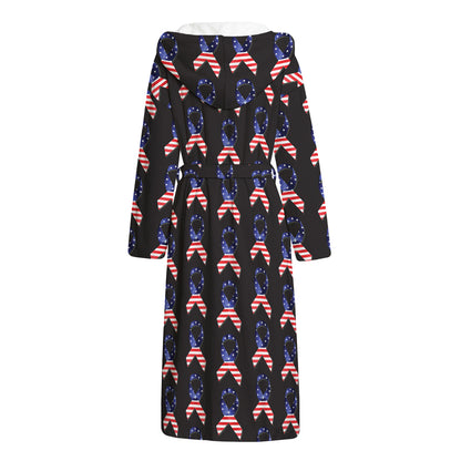 American Flag Ribbon Pattern Print Hooded Bathrobe