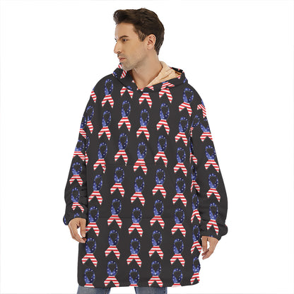 American Flag Ribbon Pattern Print Hoodie Blanket
