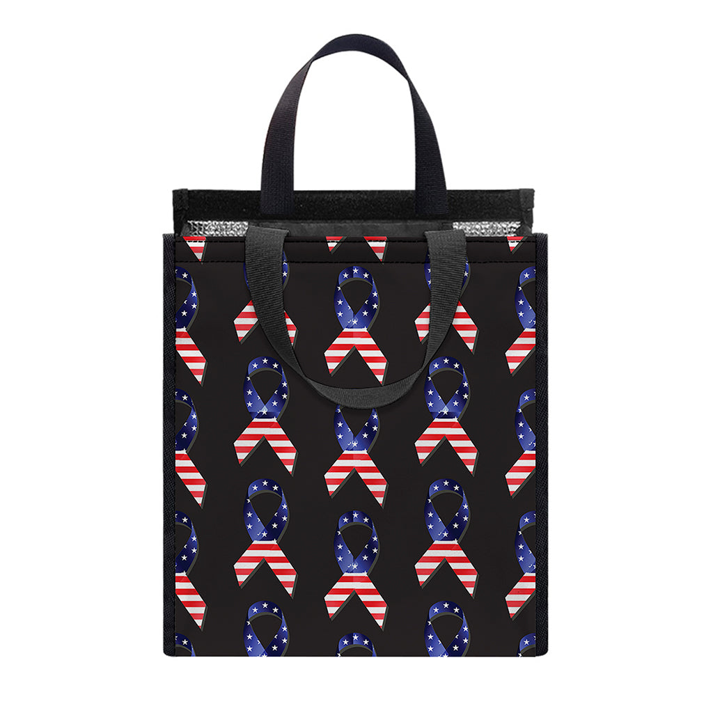 American Flag Ribbon Pattern Print Insulated Lunch Tote