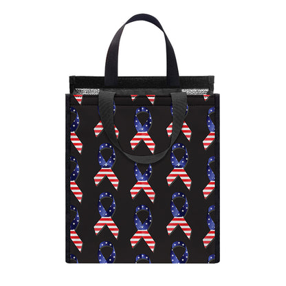 American Flag Ribbon Pattern Print Insulated Lunch Tote