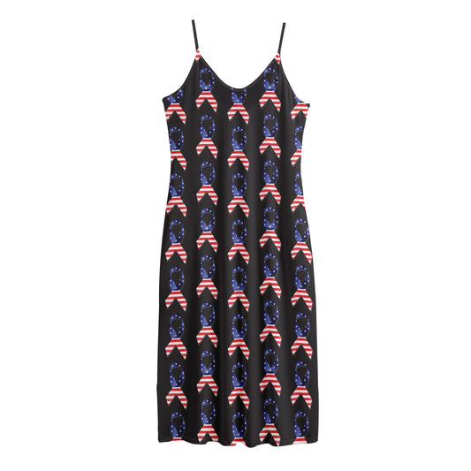 American Flag Ribbon Pattern Print Jersey Midi Cami Dress