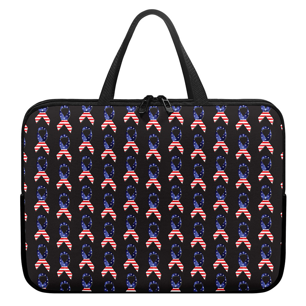 American Flag Ribbon Pattern Print Laptop Sleeve With Handle