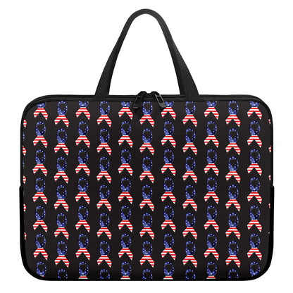 American Flag Ribbon Pattern Print Laptop Sleeve With Handle