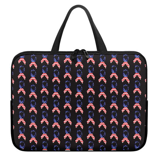 American Flag Ribbon Pattern Print Laptop Sleeve With Handle