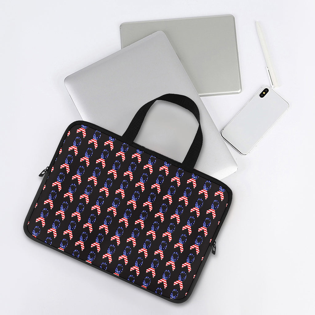 American Flag Ribbon Pattern Print Laptop Sleeve With Handle
