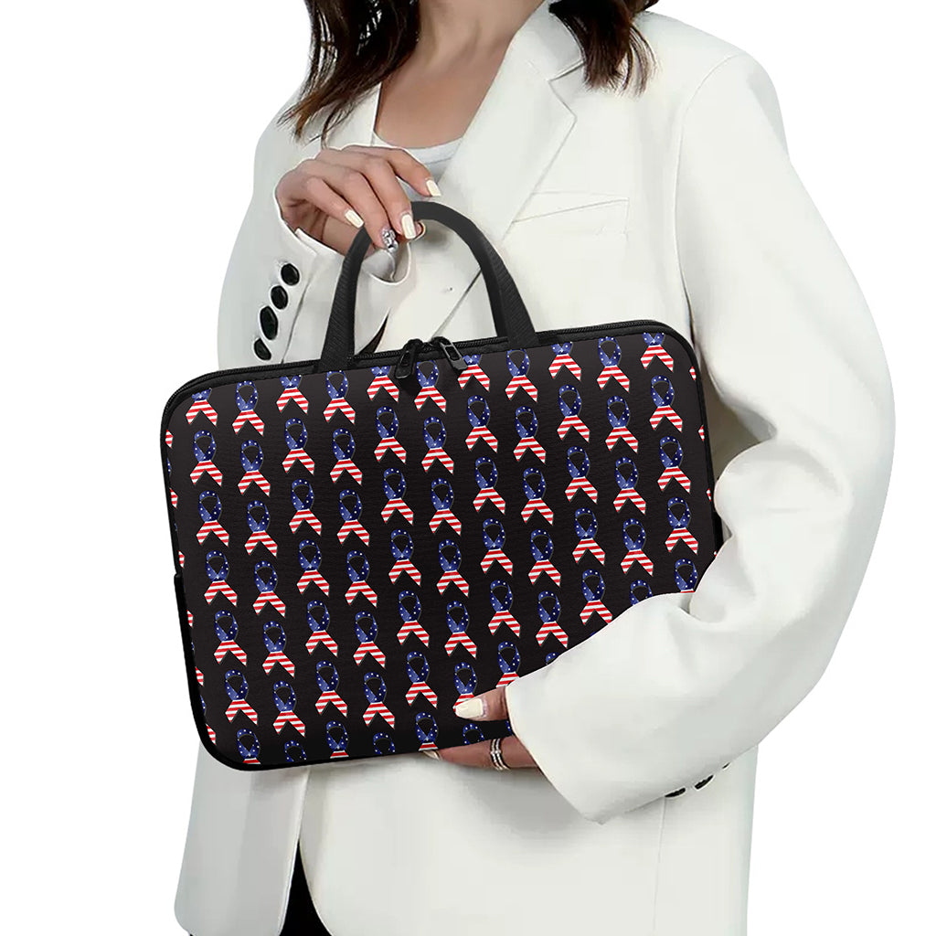 American Flag Ribbon Pattern Print Laptop Sleeve With Handle