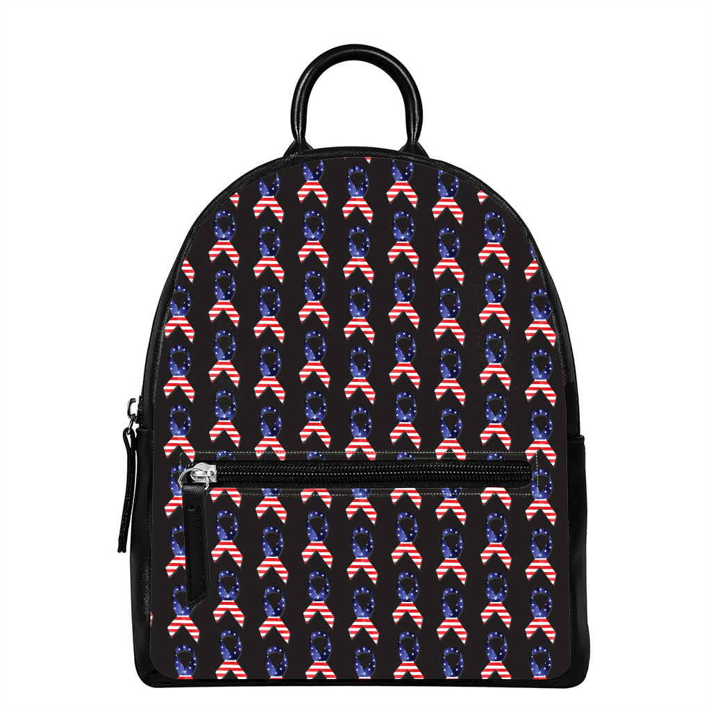 American Flag Ribbon Pattern Print Leather Backpack