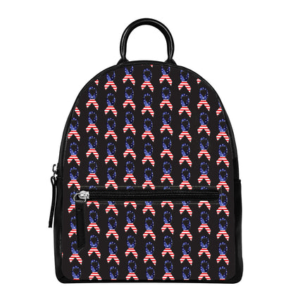 American Flag Ribbon Pattern Print Leather Backpack