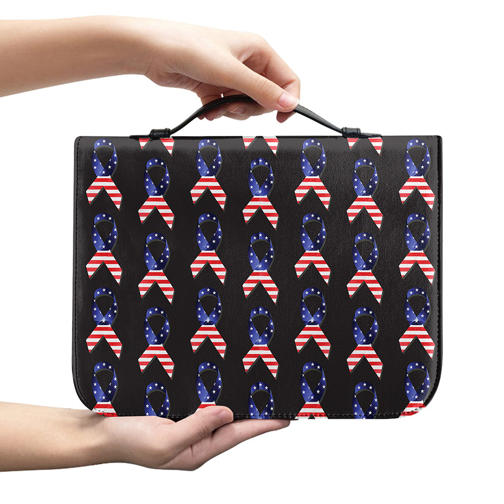 American Flag Ribbon Pattern Print Leather Bible Cover