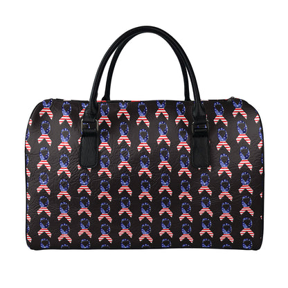 American Flag Ribbon Pattern Print Leather Duffle Bag