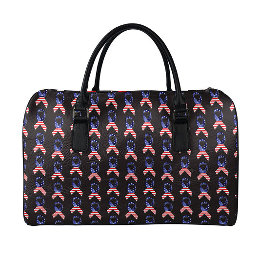 American Flag Ribbon Pattern Print Leather Duffle Bag