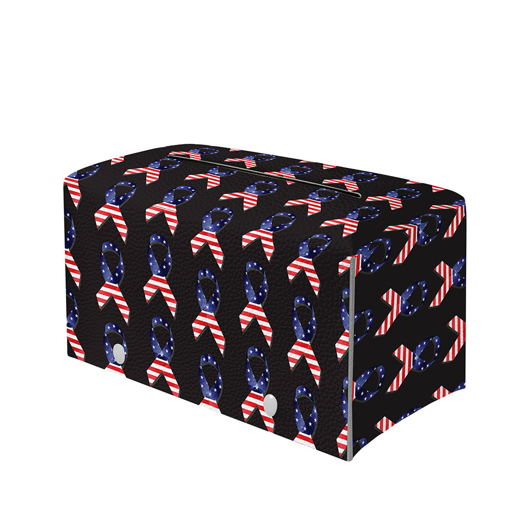 American Flag Ribbon Pattern Print Leather Tissue Box Cover