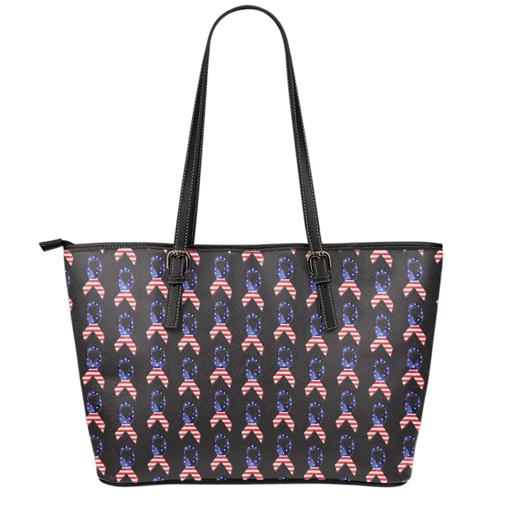 American Flag Ribbon Pattern Print Leather Tote Bag