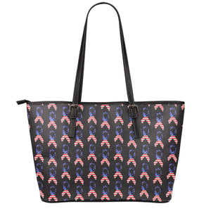 American Flag Ribbon Pattern Print Leather Tote Bag