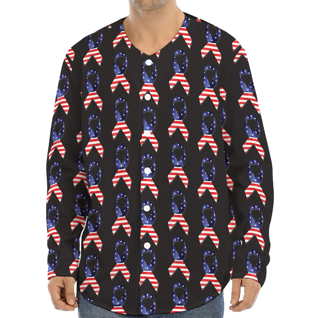 American Flag Ribbon Pattern Print Long Sleeve Baseball Jersey