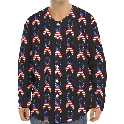 American Flag Ribbon Pattern Print Long Sleeve Baseball Jersey