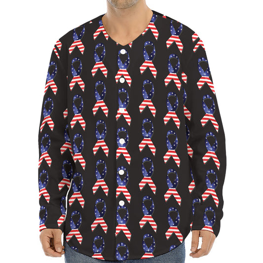 American Flag Ribbon Pattern Print Long Sleeve Baseball Jersey