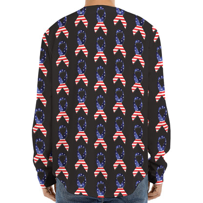 American Flag Ribbon Pattern Print Long Sleeve Baseball Jersey