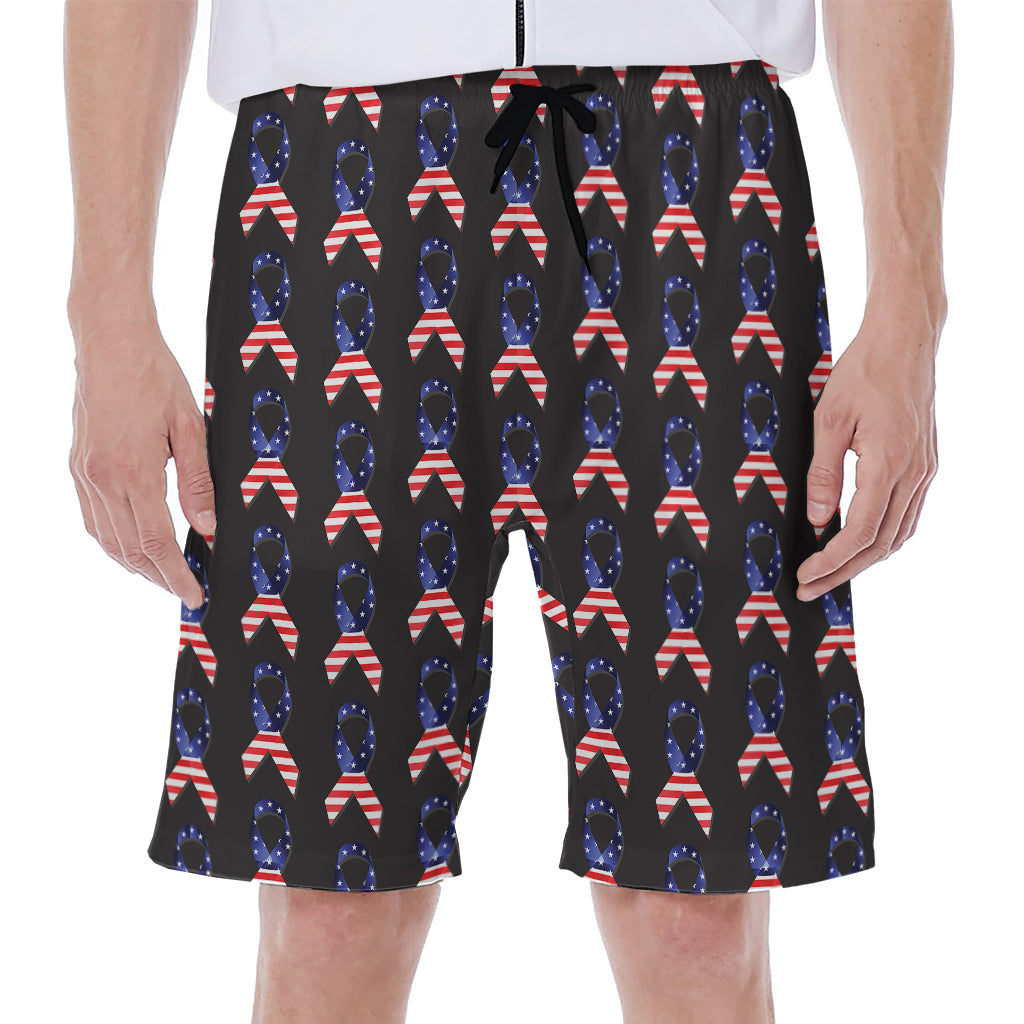 American Flag Ribbon Pattern Print Men's Beach Shorts