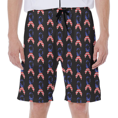 American Flag Ribbon Pattern Print Men's Beach Shorts