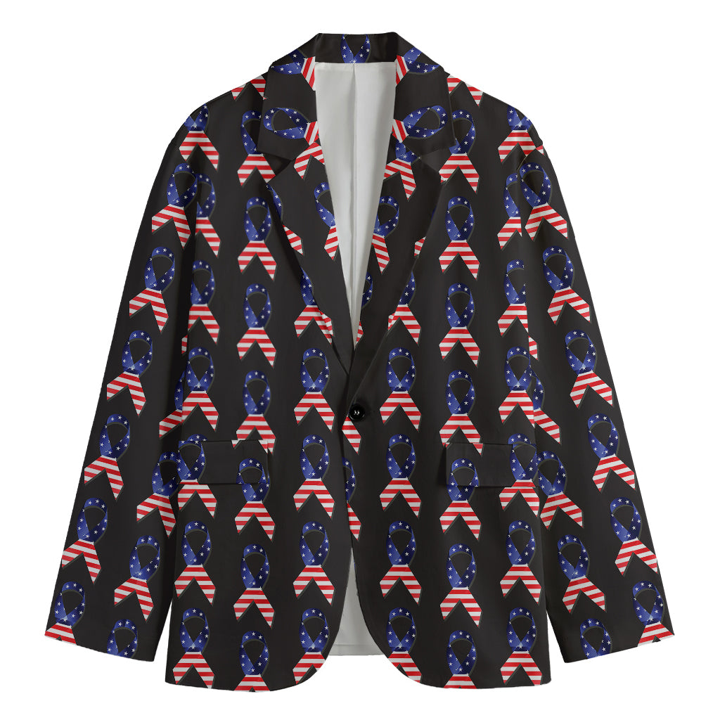 American Flag Ribbon Pattern Print Men's Blazer