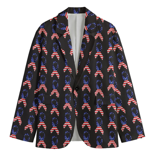 American Flag Ribbon Pattern Print Men's Blazer