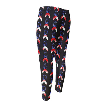 American Flag Ribbon Pattern Print Men's Compression Pants