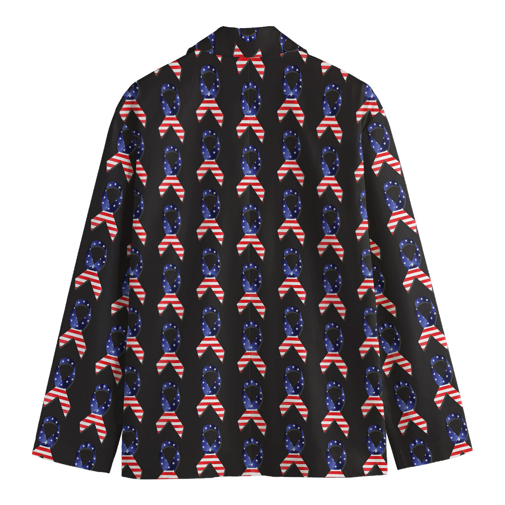 American Flag Ribbon Pattern Print Men's Cotton Blazer