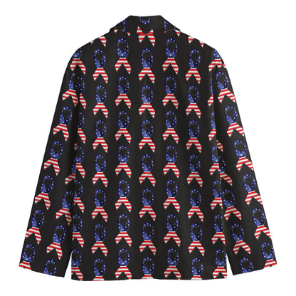 American Flag Ribbon Pattern Print Men's Cotton Blazer