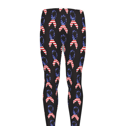 American Flag Ribbon Pattern Print Men's leggings