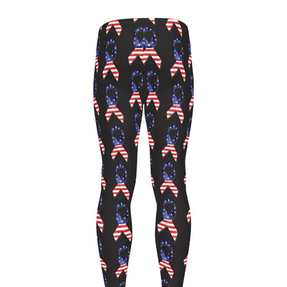 American Flag Ribbon Pattern Print Men's leggings